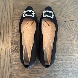 Black Flats with Rhinestone Buckle